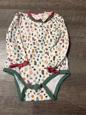 Matilda Jane White Harvest Print Bodysuit with Green and Pink Trim